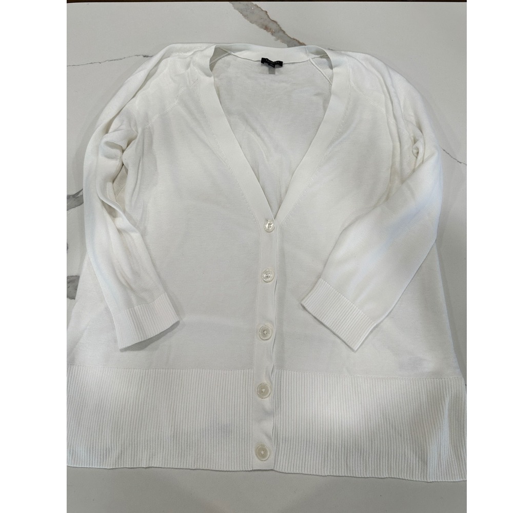 Talbots Plus Womens White V-Neck Button Front Cardigan Sweater Size X